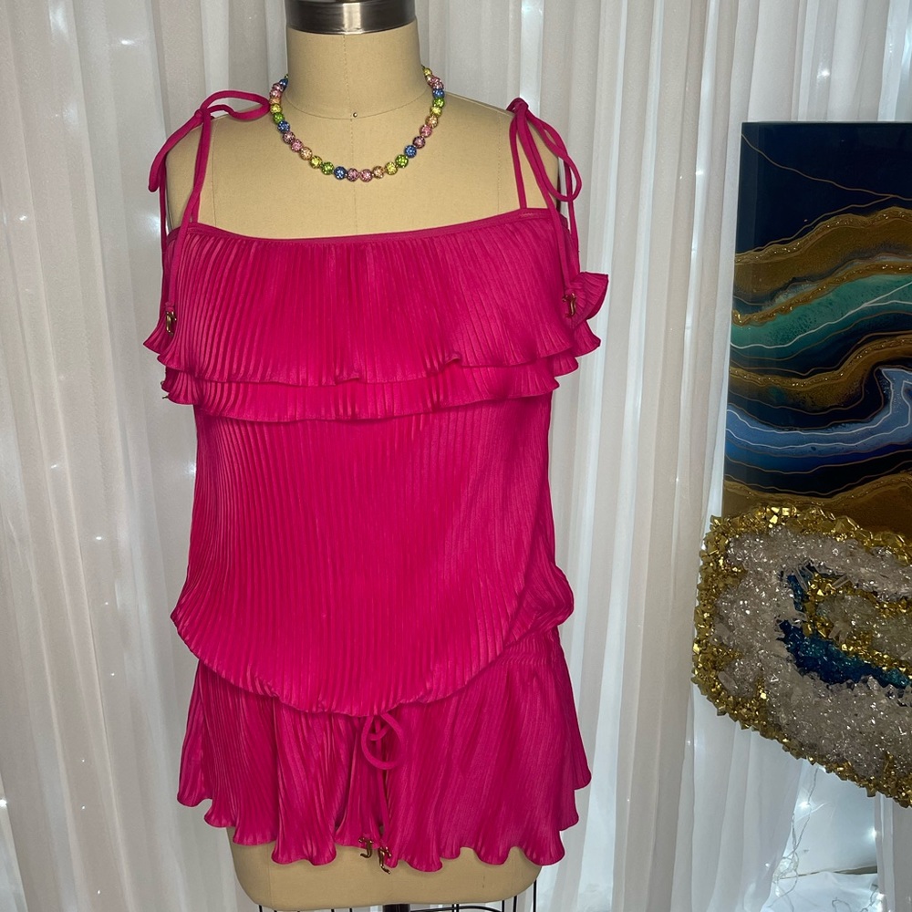JUICY COUTURE Pleated Ruffled Fuchsia Mini Dress